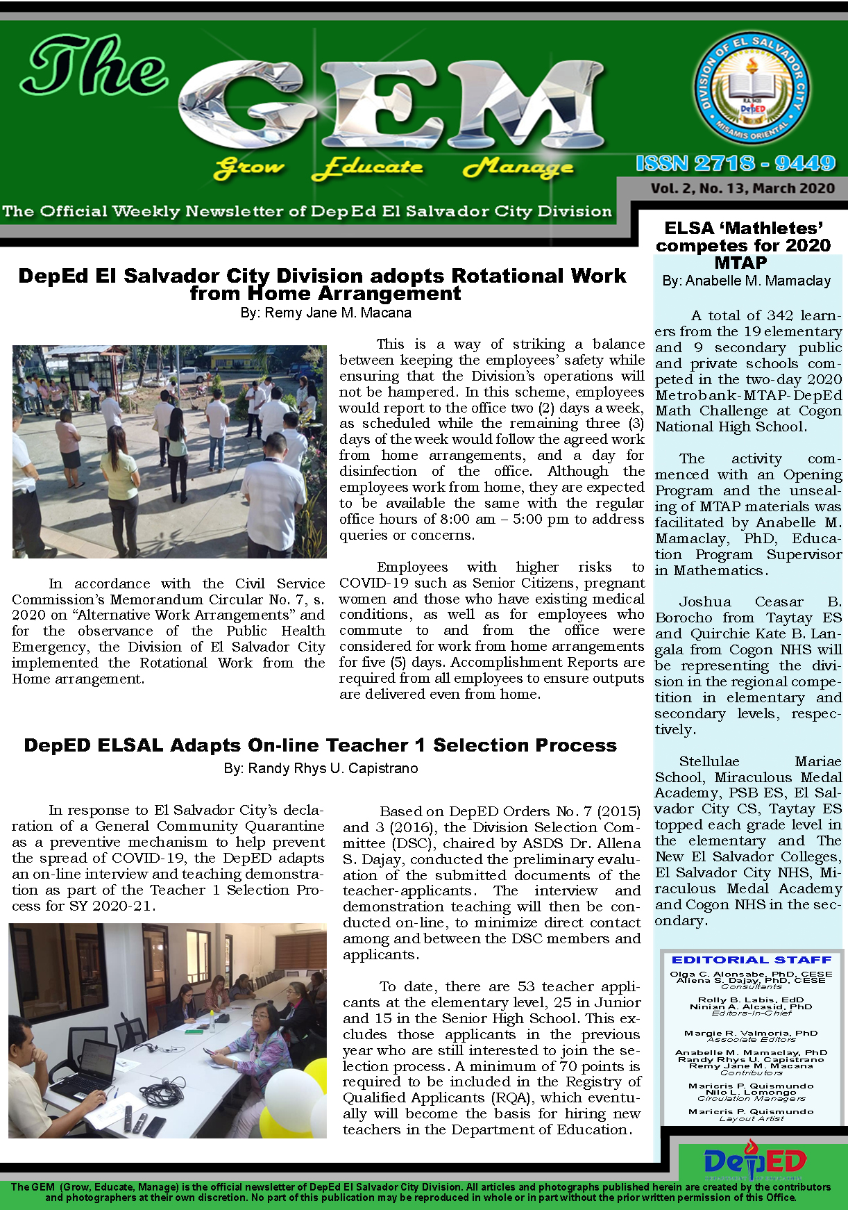 The GEM Newsletter Volume 1